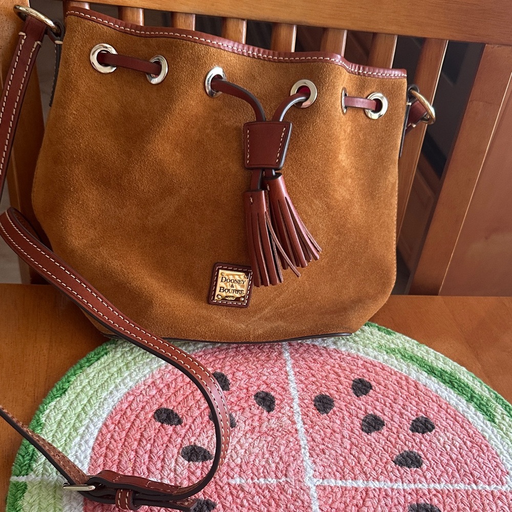Dooney & Bourke Brown Leather Shoulder Bag with Tassel